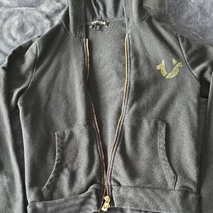 True Religion Black Hoodie with Gold Accents